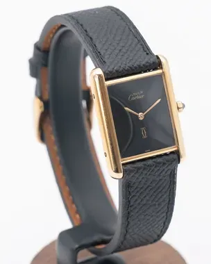 Cartier ブラックレザー 時計 Rare Cartier Tank Must de Cartier 23MM Quartz Black 