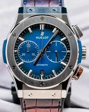 Rare Hublot Classic Fusion 45MM Blue Dial Leather Strap (521.NX