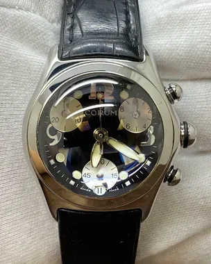 Corum Bubble Chronograph 35MM Quartz Black Dial Leather Strap