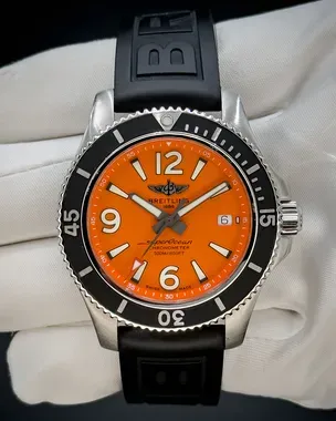 No Reserve - Breitling Superocean 42MM Orange Dial Rubber Strap