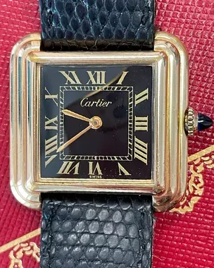 Cartier Tank Stepped 27.5MM Black Dial Leather Strap (5512117