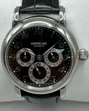 Montblanc Meisterstuck Dual Time 38MM Black Dial Leather Strap