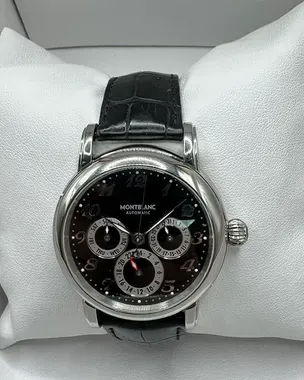 Montblanc Meisterstuck Dual Time 38MM Black Dial Leather Strap