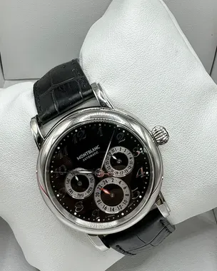 Montblanc Meisterstuck Dual Time 38MM Black Dial Leather Strap