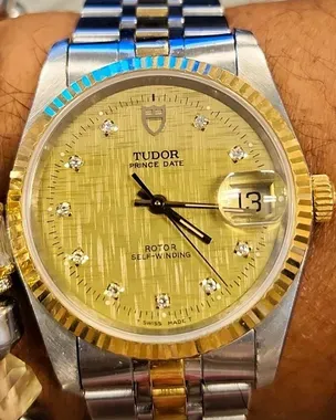 Tudor Prince Date 34MM Champagne Linen Dial Two-Tone Bracelet
