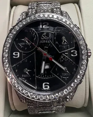 Jacob & Co Five Time Zones 47 MM Quartz Steel Diamonds Bracelet