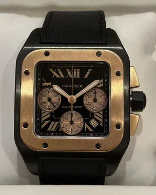 Cartier Santos 100 Chronograph XL Titanium Rose Gold Black Dial
