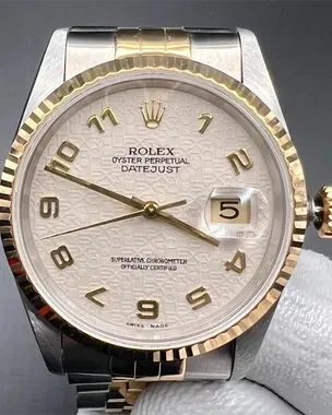 ROLEX Datejust36 1601 ジュビリーブレス C3989 1998 Rolex Datejust 36 Jubilee Gold/Oystersteel Rare Arabic Ivory