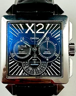 Omega De Ville X2 Chronograph 37MM Black Dial Leather Strap