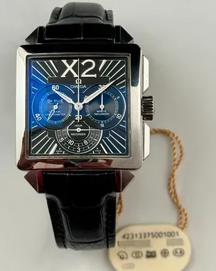 Omega De Ville X2 Chronograph 37MM Black Dial Leather Strap