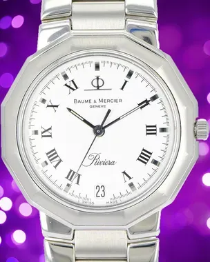 稼動BAUME&MERCIER 5131.001 リビエラ クオーツ 腕時計 Baume & Mercier Riviera 34MM Quartz White Dial Steel Bracelet