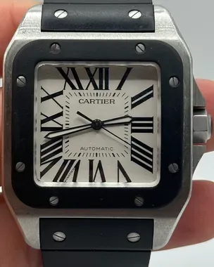Cartier Santos 100 38MM Silver Dial Rubber Strap (W20121U2/2656