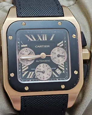 Cartier Santos De Cartier 100 XL Chronograph 44MM Black Dial