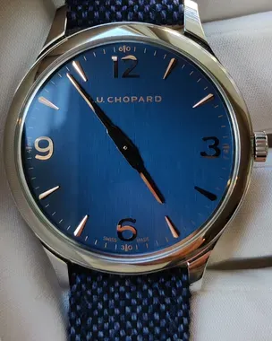 『14kgf』ロンドンブルー＆オパール No.168 2021 Chopard L.U.C XP 40MM Blue Dial Textile Strap (168592-3002