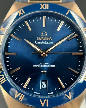 2022 Omega Constellation 41MM Sedna Gold Blue Dial Leather Strap