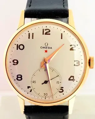 1947 Omega 1941 Vintage Red Star 35MM Off-White Dial Leather Strap