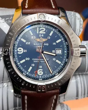 No Reserve - Breitling Colt 44MM Quartz Blue Dial Leather Strap