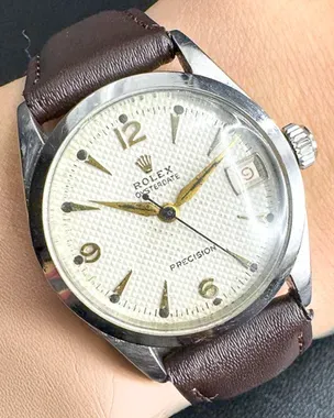 Rolex Oyster Precision 30MM White Dial Aftermarket Leather Strap