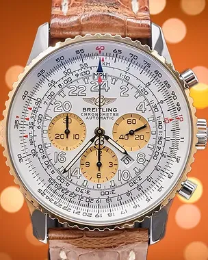 Breitling Navitimer Cosmonaute 41.5MM Silver Dial Leather Strap
