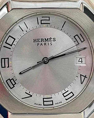 Hermès Espace 37MM Quartz Silver Dial Aftermarket Leather Strap