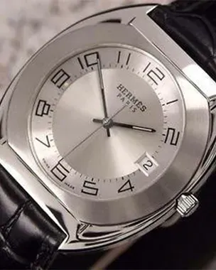 Hermès Espace 37MM Quartz Silver Dial Aftermarket Leather Strap