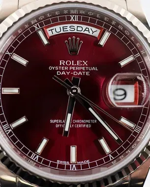 Rolex Day-Date 36MM Red Dial Leather Strap (118139) – Grailzee