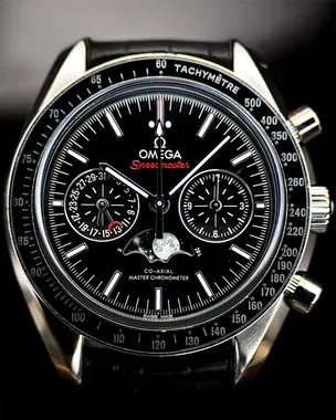 2022 Omega Speedmaster Moonphase 44.25MM Black Dial Leather Strap