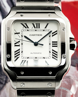 2019 Cartier Santos De Cartier 39.8MM Silver Dial Steel Bracelet