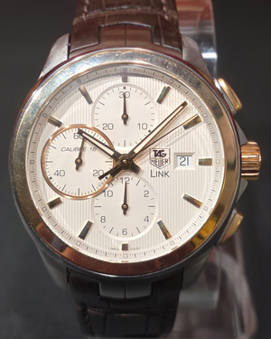 tag1628 No Reserve - Tag Heuer Link Calibre 16 43MM Silver Dial Leather