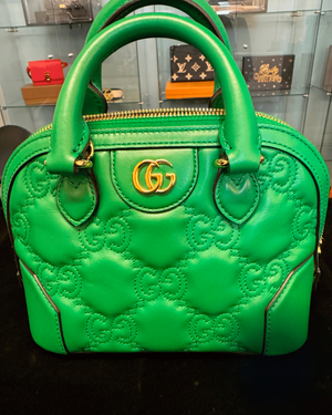 Gucci Ophidia Green Convertible Boston Top Handle Bag GG 8 x 5 x